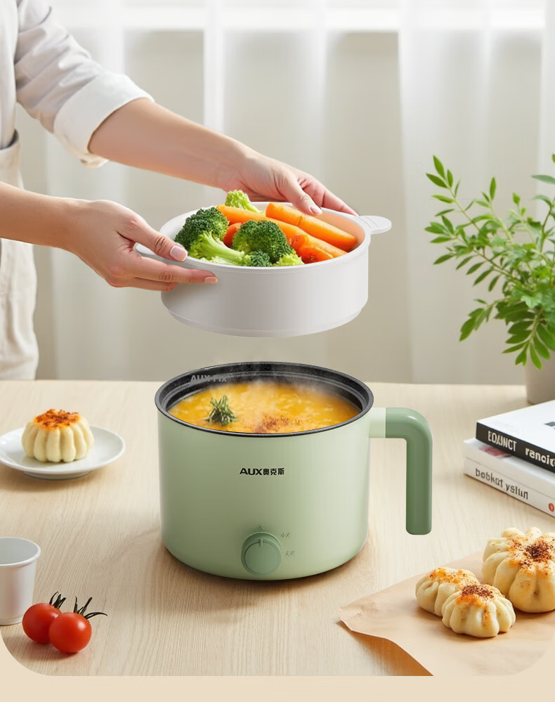 AUX Electric Cooking Pot Instant Noodle Cooker Dormitory Small Electric Pot Electric Steamer Student Dormitory All-in-One Instant Noodle Mini Hot Pot 2.2L Long Handle Multifunctional Pot DR213B with S 8