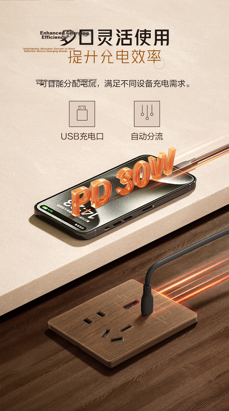 BULL Retro Switch Socket, Acrylic Ultra-Thin Panel, Three-Hole 16A Air Conditioner Socket, G70Z104 Walnut Color 20