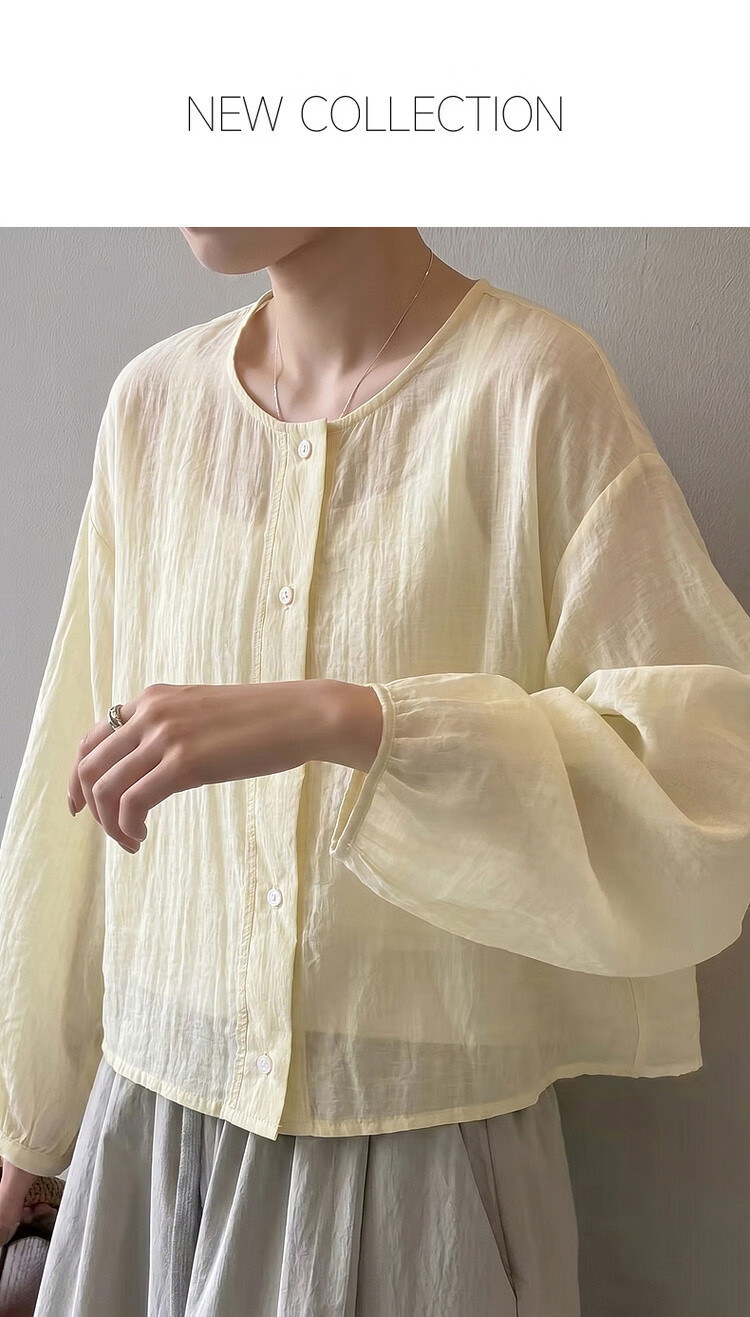 Demana Low Saturation Pastel Series Autumn Simple Style Round Neck Long Sleeve Cardigan Loose Short Petite Women's Shirt 1