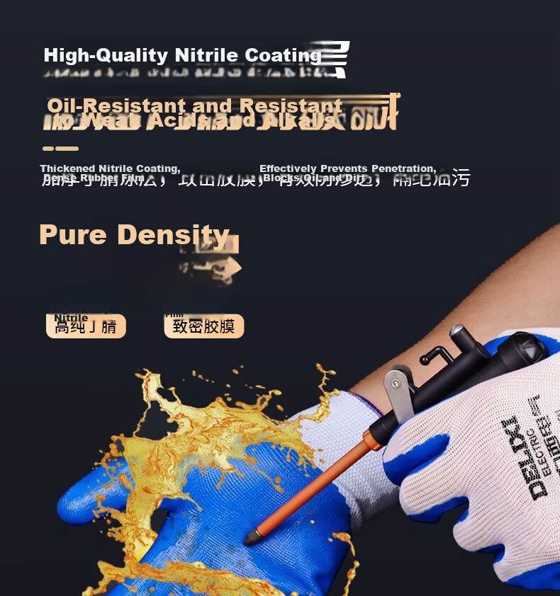 DELIXI ELECTRIC Premium Nitrile Work Gloves Anti-Slip Wear-Resistant Waterproof Oil-Resistant Coated Gloves [Full Coated Oil-Resistant Red Nitrile] 12 Pairs 8