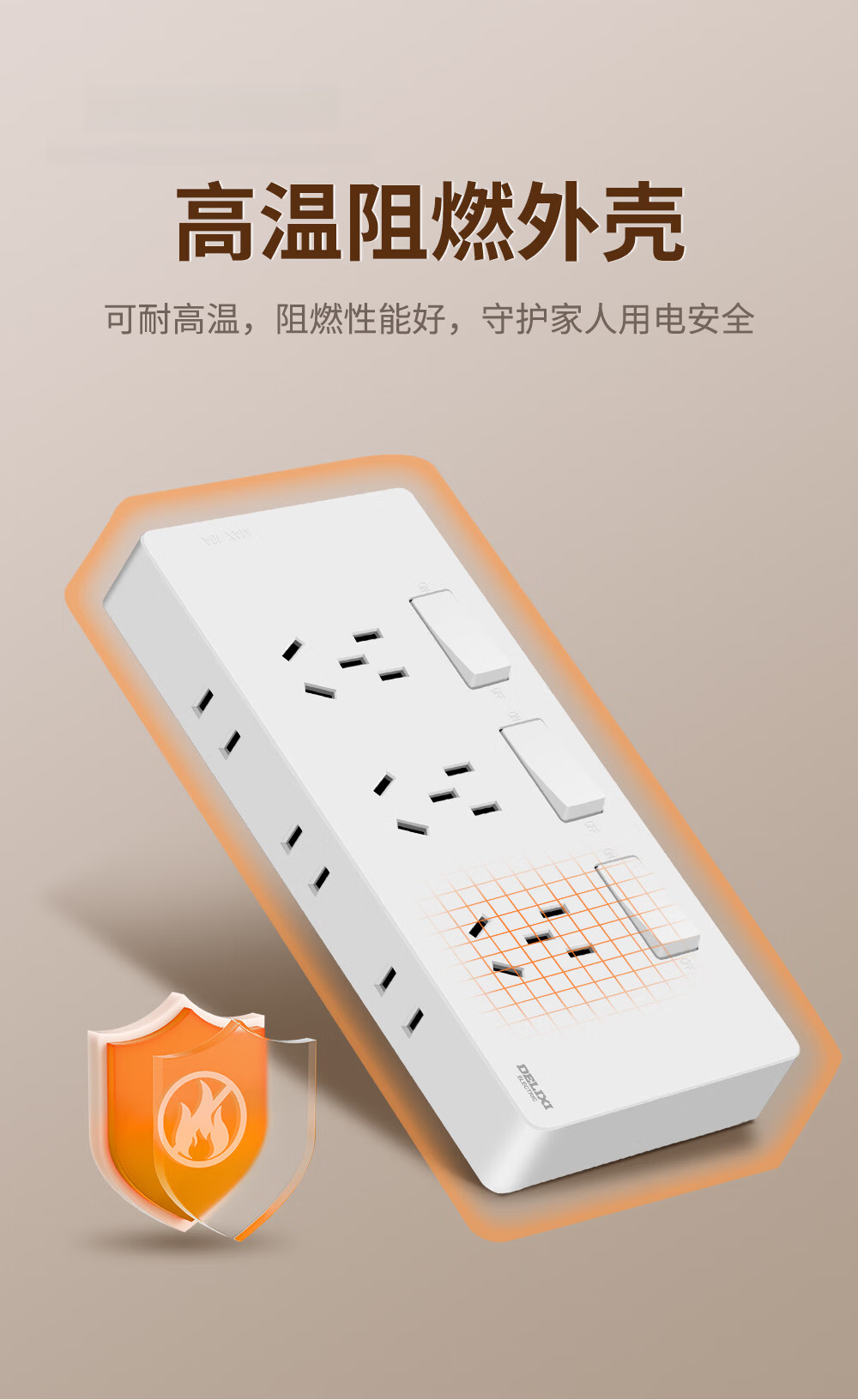 DELIXI 86-Type Surface-Mounted Kitchen Socket, 16A High Power, Cloud White, Multifunctional Multi-Outlet Wireless Track Socket 9