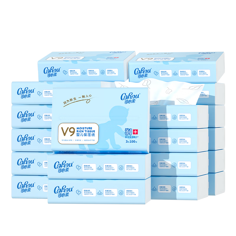 COROU Facial Tissue 3-Ply 100 Sheets * 24 Packs M Size Baby Soft Moisturizing Tissue Cloud Soft Cream Paper Full Box