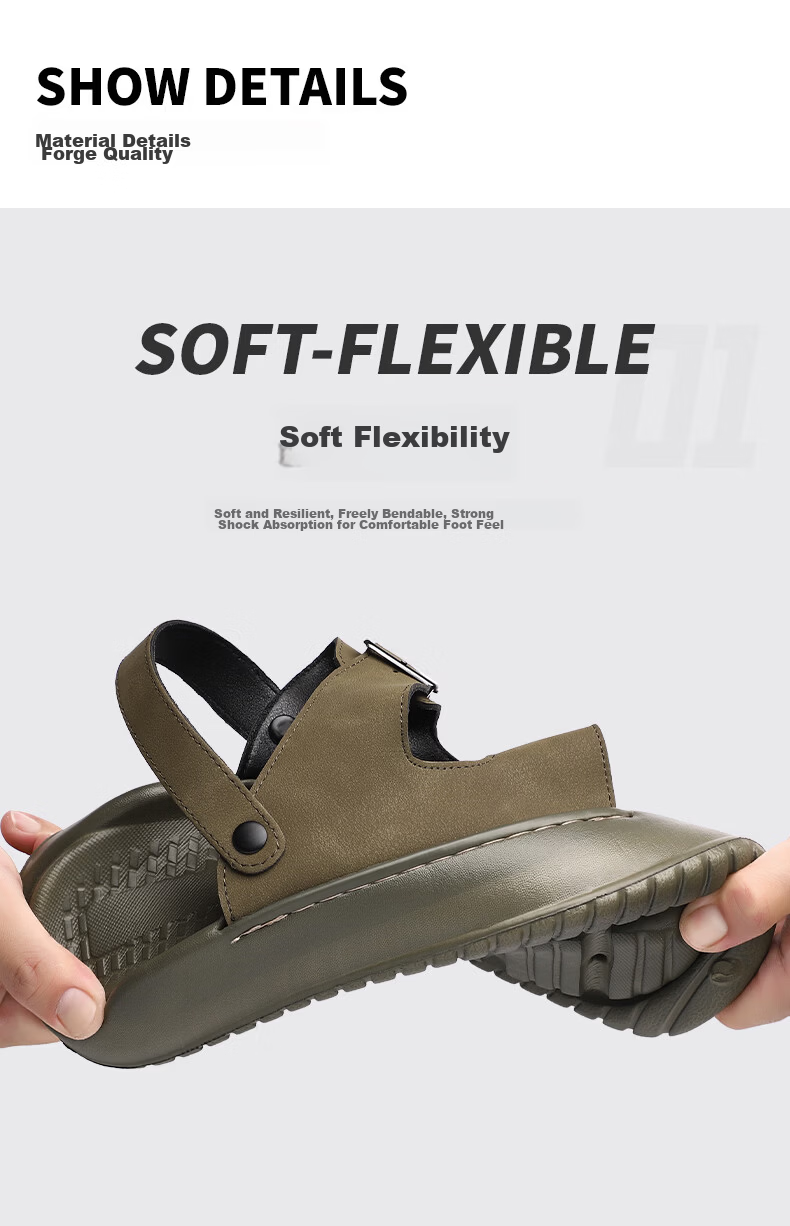 MEXICAN Spring Summer New Men's Leather Sandals Beach Shoes Dual-Wear Slippers Breathable Black Size 39 4