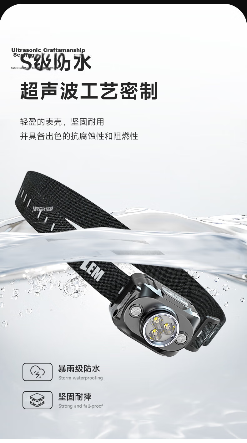 LEM Headlamp High Brightness Rechargeable Outdoor Mountaineering Night Fishing Long Battery Life Sensor Headband Light 9