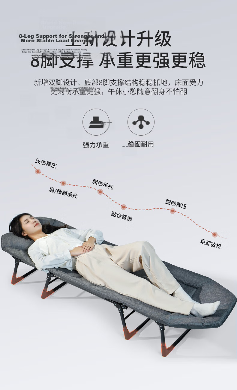 Restar Folding Bed, Office Single Nap Bed, Accompanying Care Bed, Portable Camping Bed, Workstation Nap Aid, Tech Fabric 7