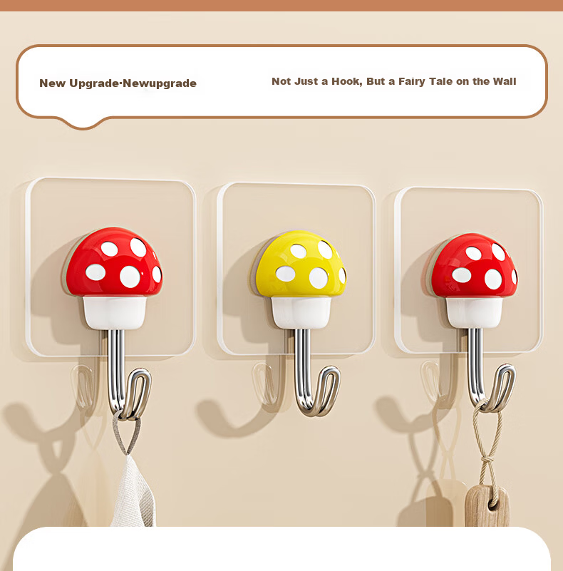 Baicaoyuan Super Strong Adhesive No-Drill Hooks, Powerful Sticky Hooks for Dormitory, Bathroom, Kitchen, Wall-Mounted, Transparent Mushroom Style, 10 Pieces 4