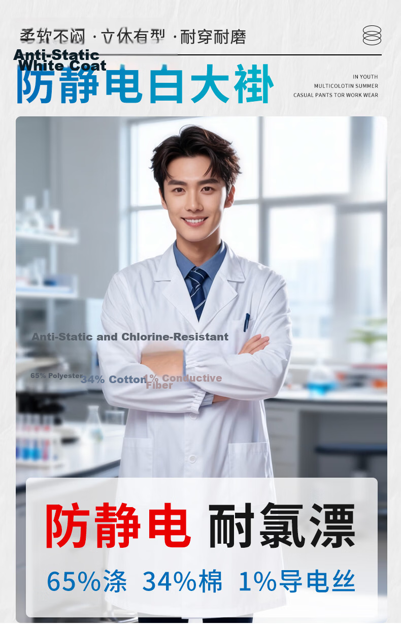 Haosikepu White Lab Coat Laboratory Factory Workwear Workshop Uniform HSKP-BDG Long Sleeve Button Style XL/175 Jingpei 11