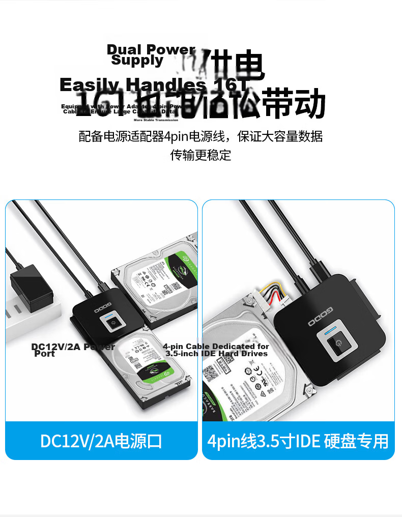 GODO Mechanical Hard Drive Converter Mobile SATA Easy Drive Cable 3.5 Inch IDE to USB 3.0 External Expansion Enclosure for Desktop Laptop Old SSD 5