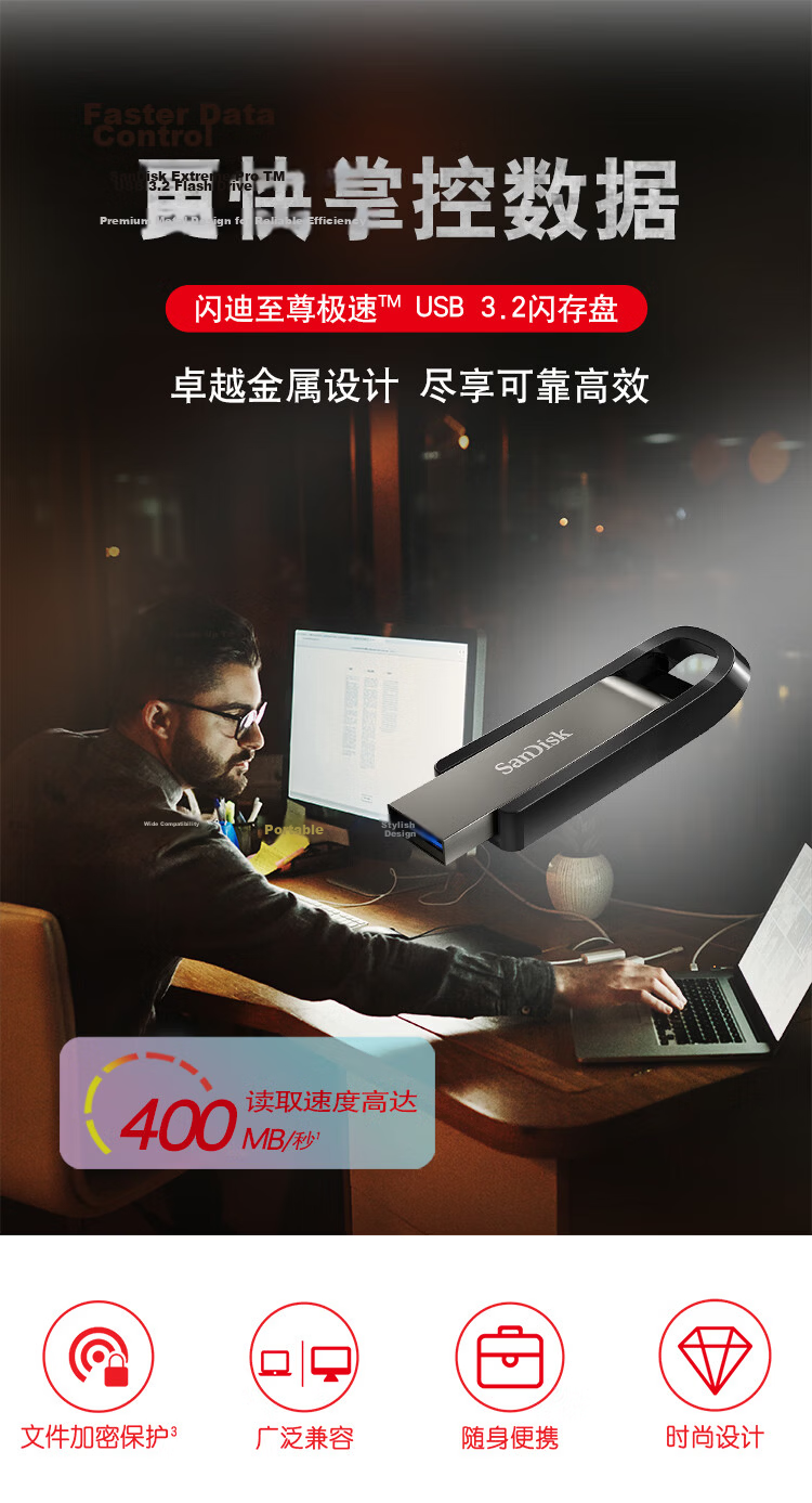 SanDisk, SanDisk, 256GB USB3.2 Flash Drive, CZ96 Premium High-Speed Eco, Read Speed 100MB/s, Eco-Friendly Materials, Compact And Portable, Data Recovery, Business Office Use 1