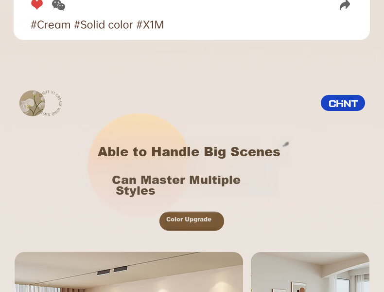 CHNT Switch Socket No-Paint Cream Style Large Panel Socket Faceplate Concealed X1M One-Gang Single-Control Five-Hole 14