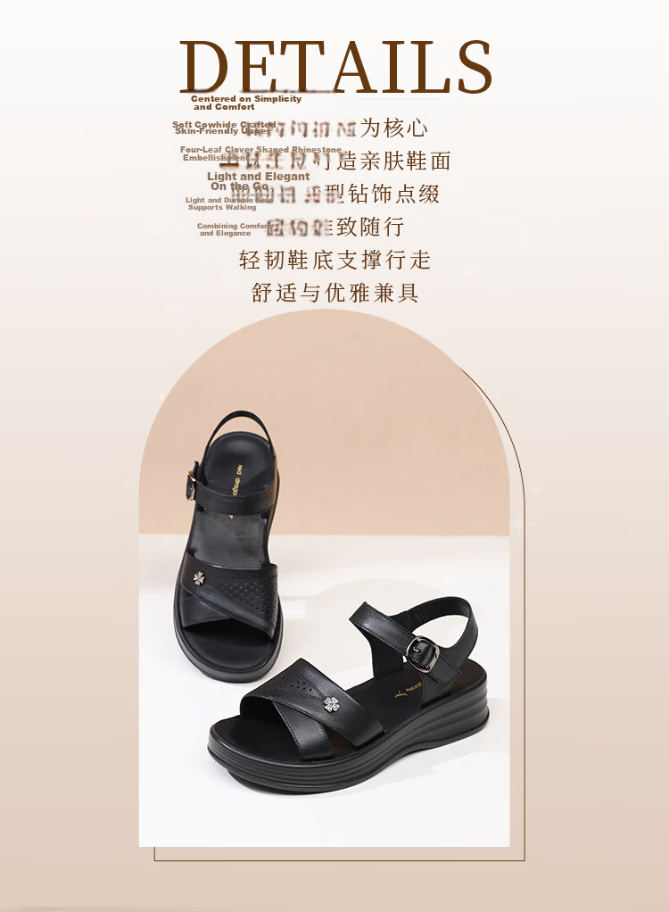 Red Dragonfly Women's Summer Sandals Soft Leather Sole Thick Non-Slip Beach Shoes for Middle-aged and Elderly WTK265061 Black Size 35 3