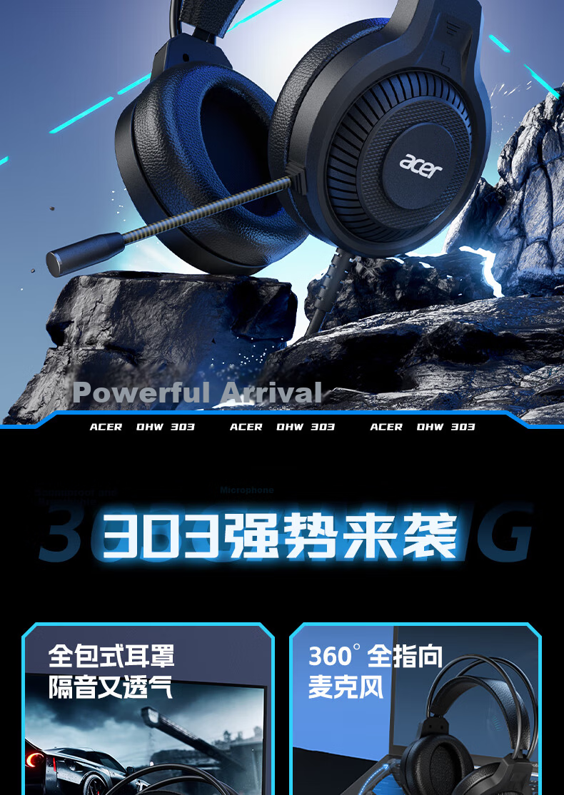 Acer OHW201 Wired Over-Ear Gaming Headset for Desktop and Laptop, Black, Single USB 7.1 Sound Card Version, Invoice Available 2