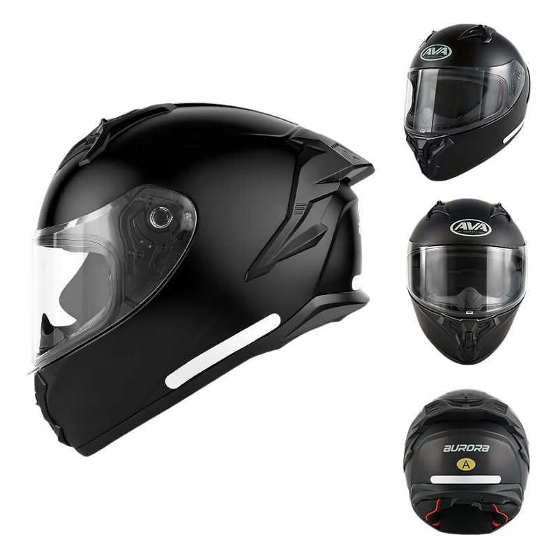 AVA Aurora Lightweight Racing Style Commuter Motorcycle Helmet Full Face Four Seasons Unisex Riding Obsidian Black M