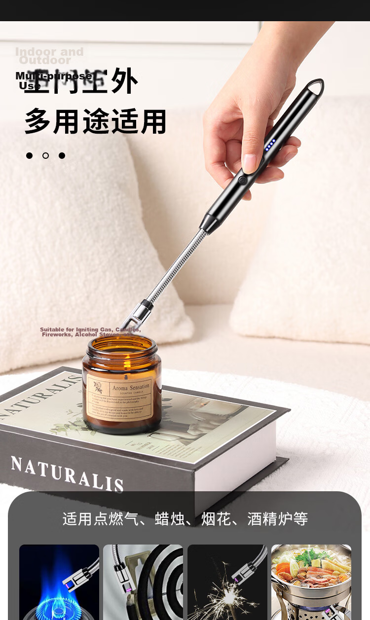 Extreme Space Rechargeable Continuous Pulse Igniter for Gas Stove Black Electronic Lighter Gun 7
