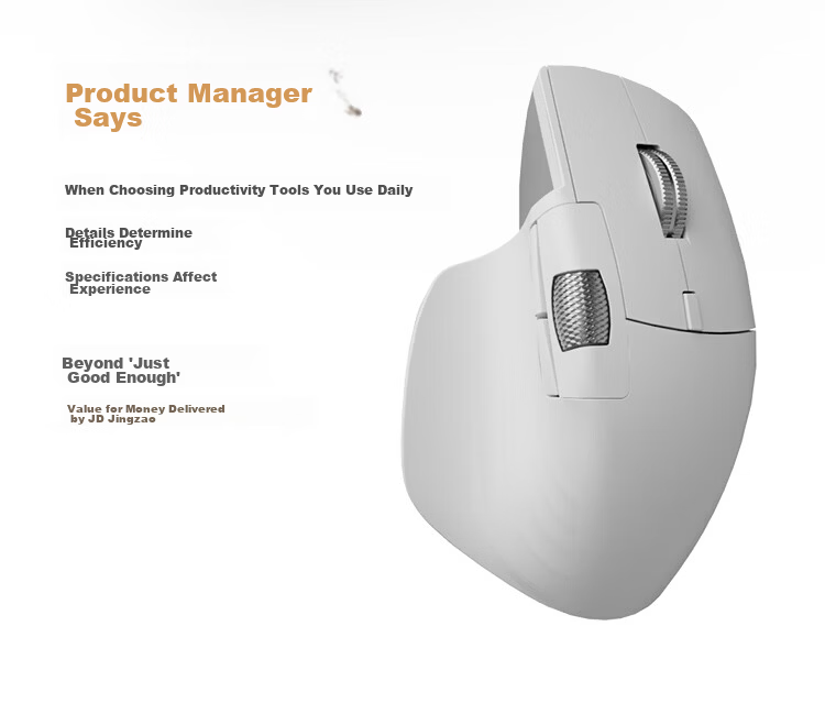 JD Jingzao M3 Dual-Mode Silent Mouse for Small to Medium Hands 2.4G Wireless Bluetooth Lightweight Portable Asymmetric Design Sand Gold for Laptop Desktop Office Use 3