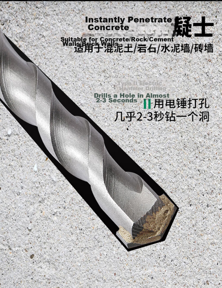 BERRYLION Electric Hammer Impact Drill Bit Two-Groove Two-Slot Cement Concrete Wall Drilling and Slotting Round Shank 6*150mm 4