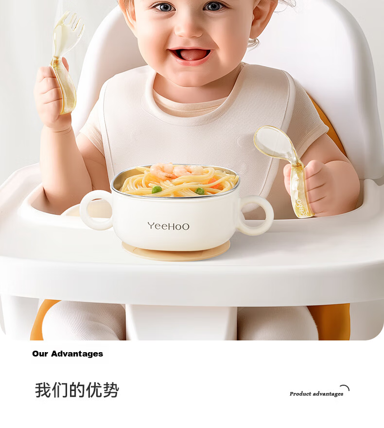 YEEHOO Baby Self-Feeding Training Fork and Spoon Set for 1-Year-Olds, Children's Tableware with Lunch Box 2