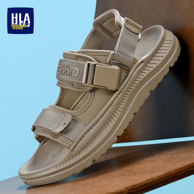 HLA Men’s Casual Sports Sandals with Velcro Outdoor Beach Sandals HAALXM2EAE092 Khaki Size 41