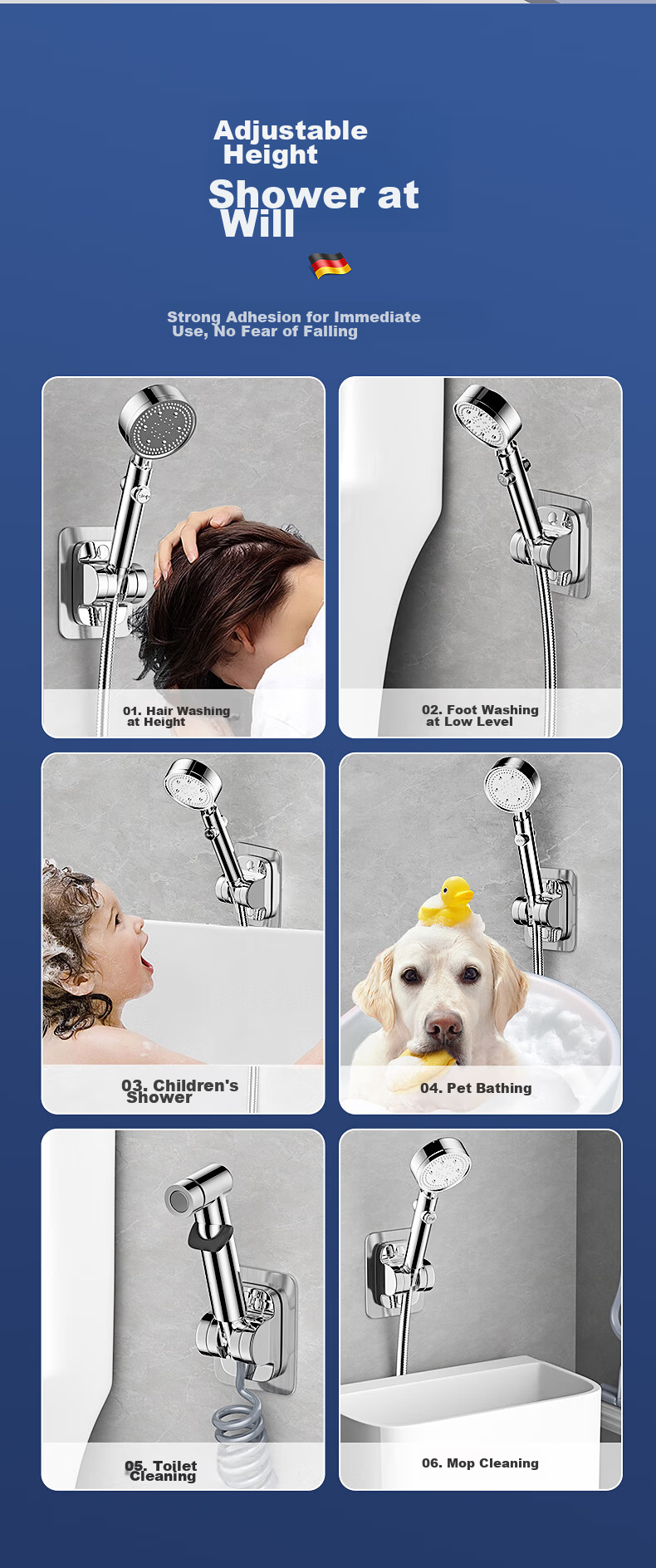 MuWei Shower Bracket No-Drill Shower Holder Shower Hose Base Bathroom Wall-Mounted Shower Head Bracket 11