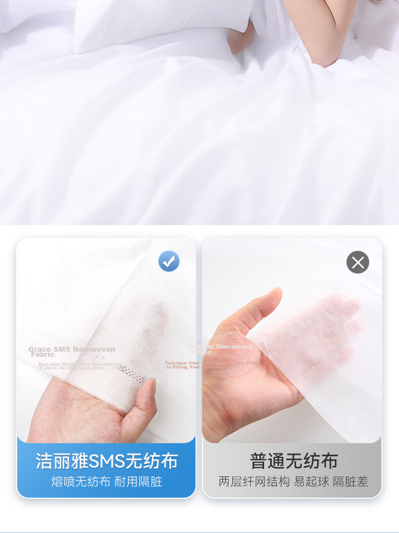 Grace Disposable 4-Piece Travel Bedding Set Thickened Bed Sheet Duvet Cover Pillowcase Portable Double Size Hotel Use 9