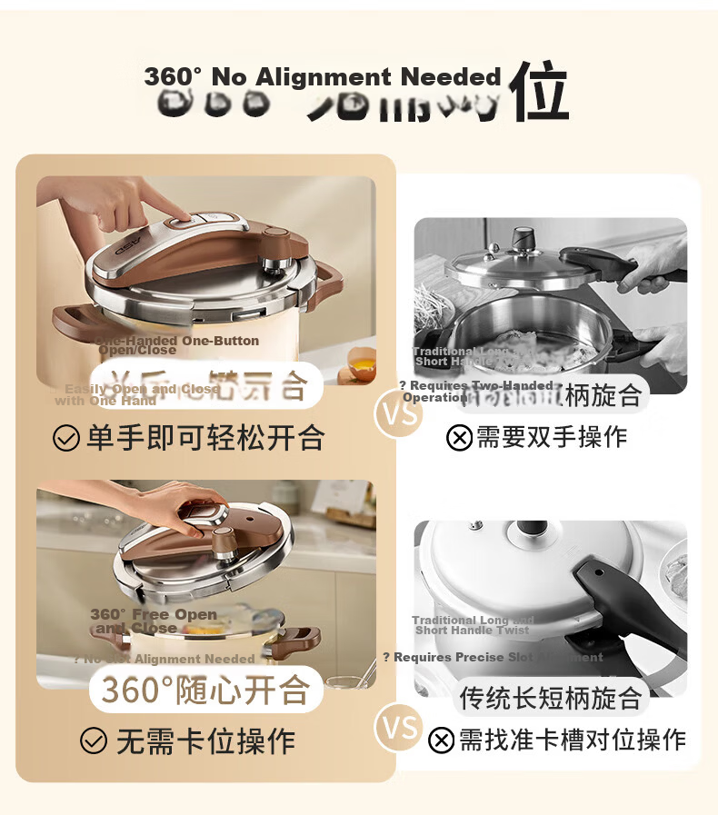 ASD Pressure Cooker 6L Single-Handed Opening 100KPa High Pressure Red YS22B5WJ1R Compatible with Induction Cooker 8