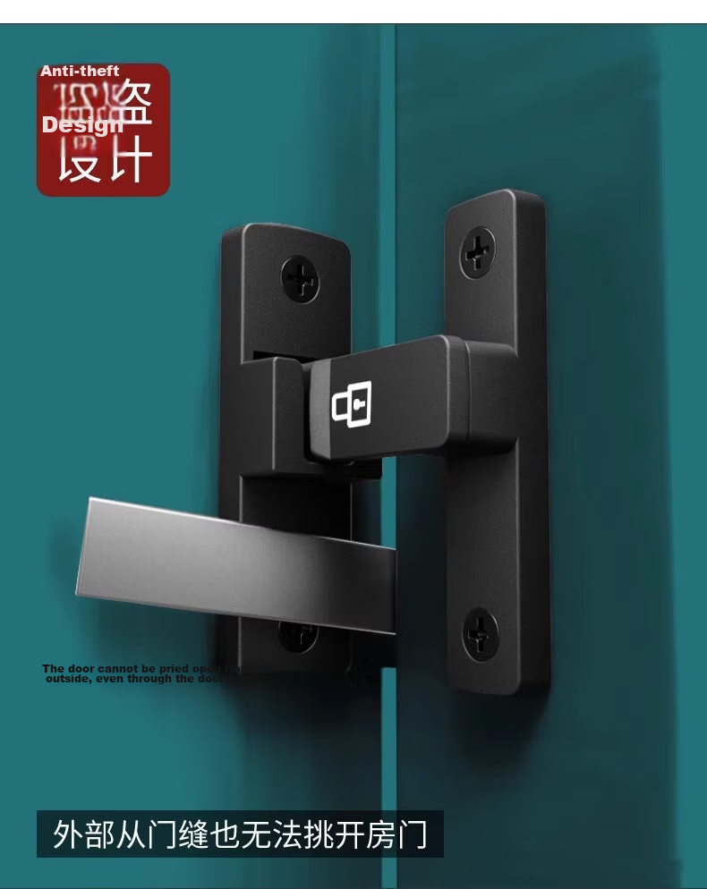 Qiansu Wheel No-Drill Positioning Bolt Door Latch Push-Pull Door Lock Indoor Vintage Clip Surface-Mounted Sliding Door Lock Night Glow Positioning Door Latch Matte Black 90°180° Universal 12