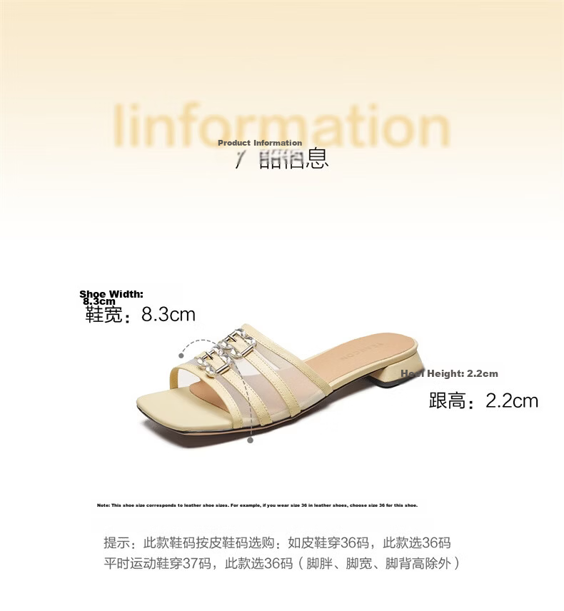 Eierkang Niche Low-Heel Open-Toe Slide Sandals Women Square Toe Low-Heel Mom Shoes 27602W Yellow Size 35 8