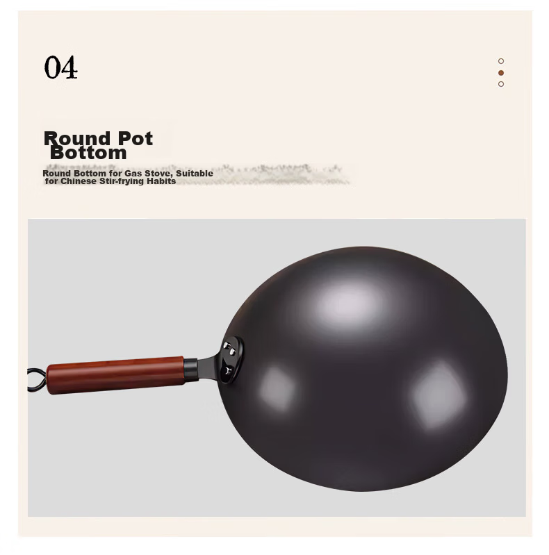 Quanpinwu 32cm Cast Iron Wok Non-Stick Stir Fry Pan for Gas Stove and Induction Cooker, No Coating, Made in Zhangqiu 18