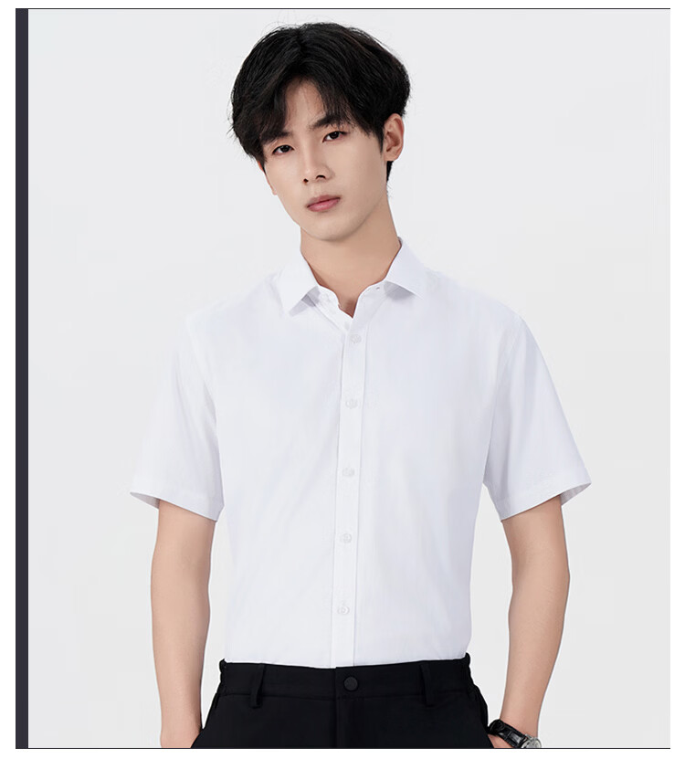 ROMON Men's Short Sleeve Shirt Summer Cotton Solid Color Casual Business Dress Shirt Light Blue 3XL 13