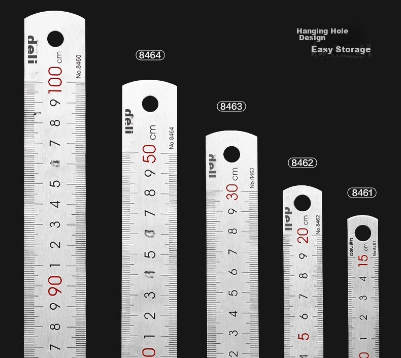 Deli 100cm Stainless Steel Straight Ruler, Measuring And Drawing Scale Ruler with Conversion Chart, Office Supplies, 8460 8