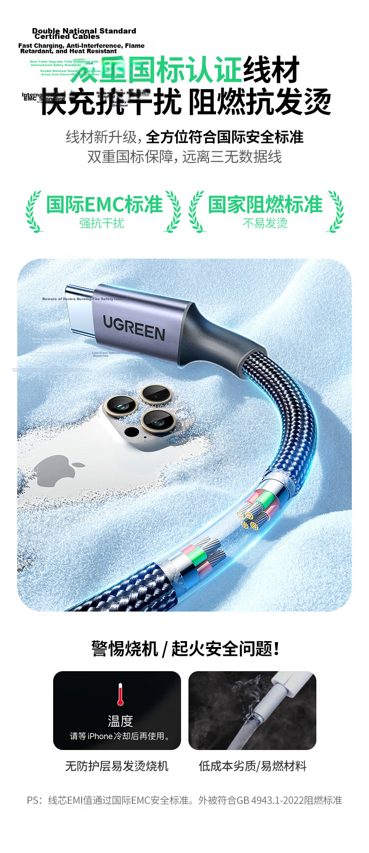 Ugreen Dual-Head Type-C Data Cable PD 100W/88W Super Fast Charging Cable for Huawei Honor Xiaomi Apple iPad MacBook Laptop Car Use 3M 1