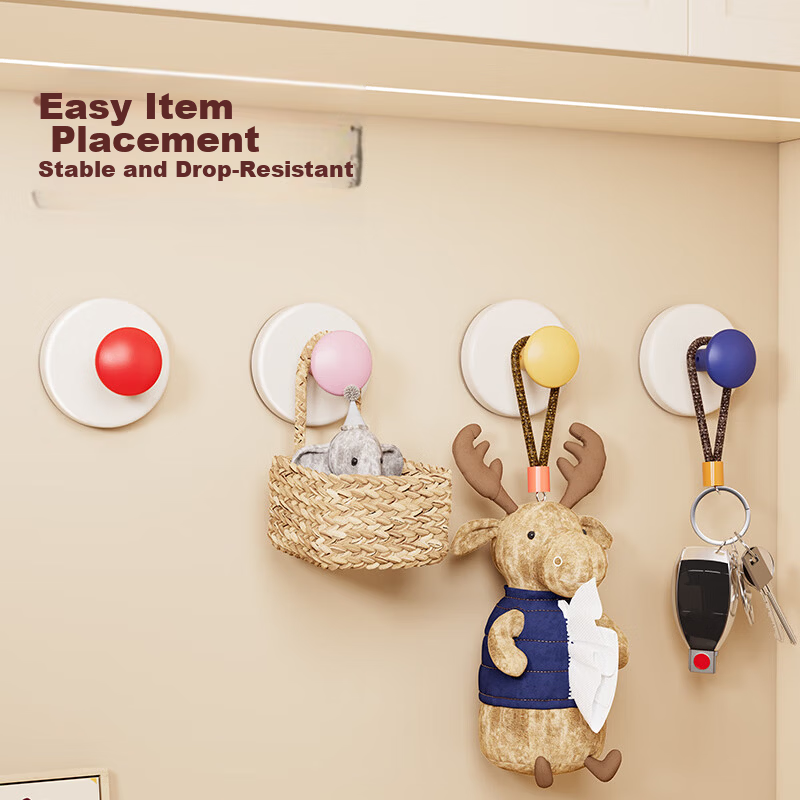 Tiger Sir Dopamine Suction Cup Hooks Entryway No-Drill Key Hat Storage Adhesive Hooks Mixed Colors 4-Pack 4