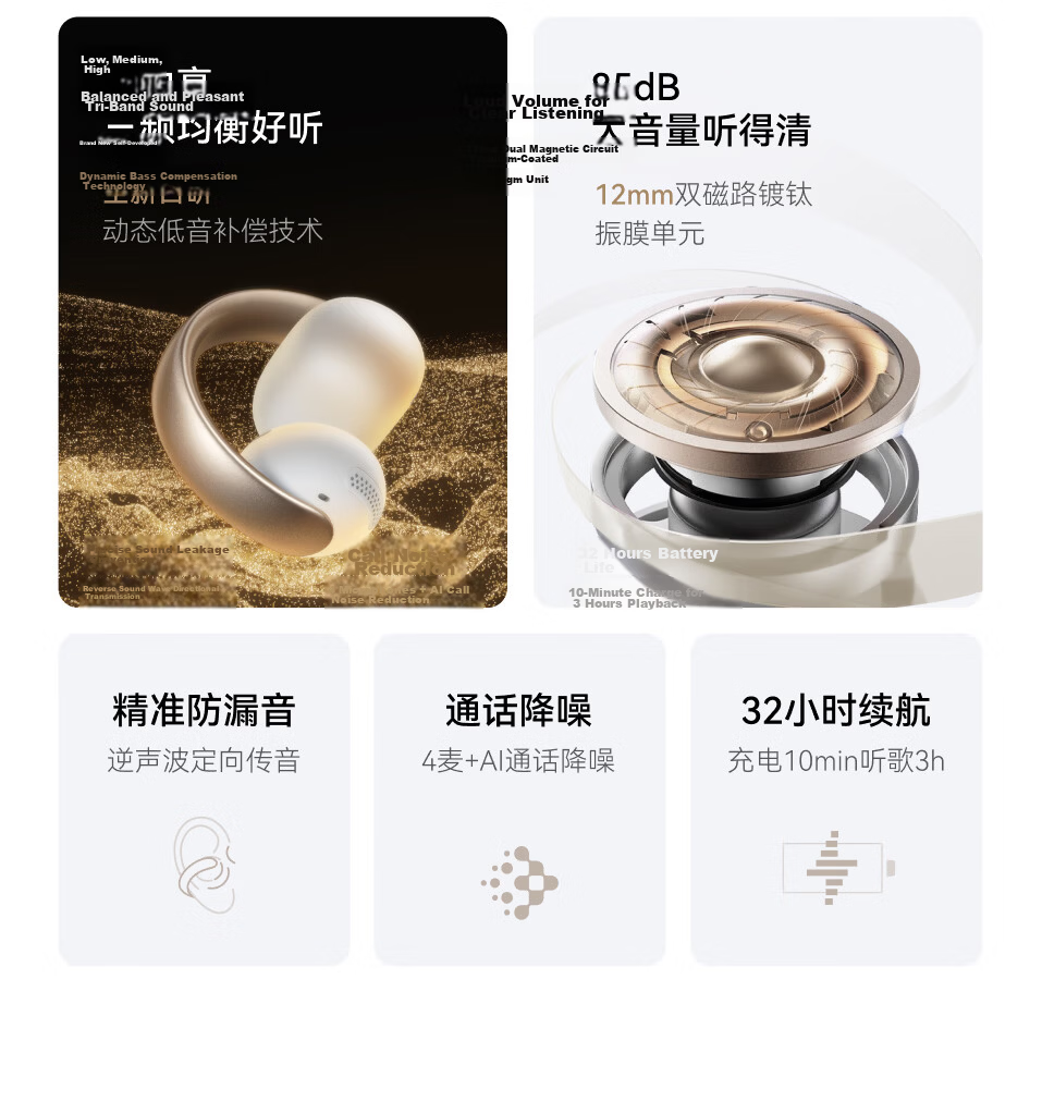 Soundcore [Hu Yanbin Edition] Anker AeroClip Clip-On Open-Ear Bone Conduction Sports Running Bluetooth Earphones Long Battery Life Apple Compatible 2026 New White 8