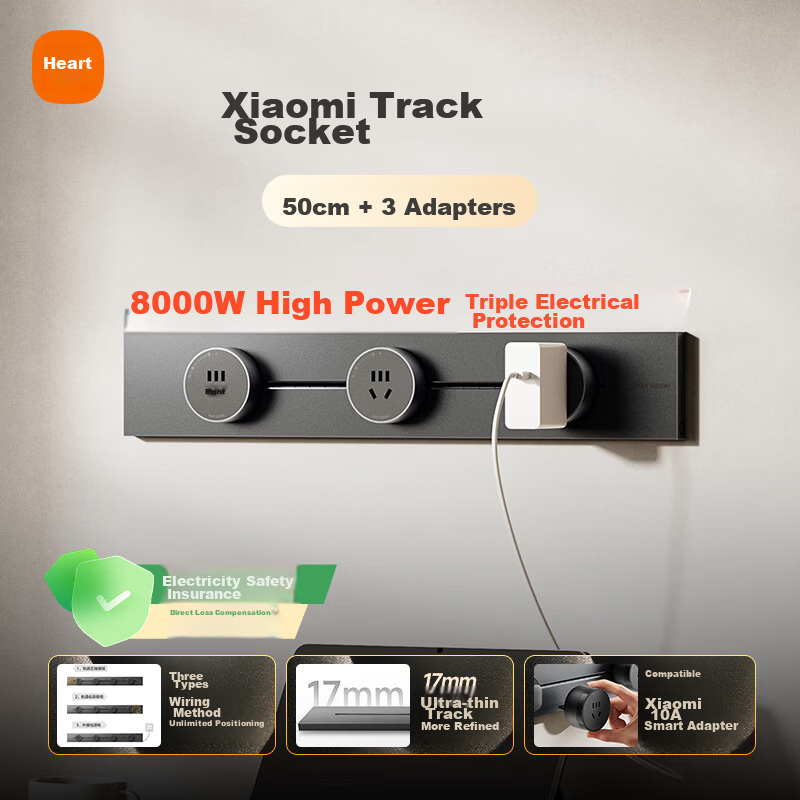 Xiaomi Surface Mounted Track Socket Slim Version Compatible with Xiaomi Smart Socket No Slot Opening Switch Socket Panel 50cm Track + 3 Five-Hole Adapters Deep Space Gray