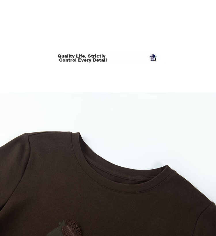 Demana [Little Horse Embroidery] Autumn Cloud Oxygen Cotton Series Crew Neck Straight Loose Slim T-Shirt for Women Premium Feel 11