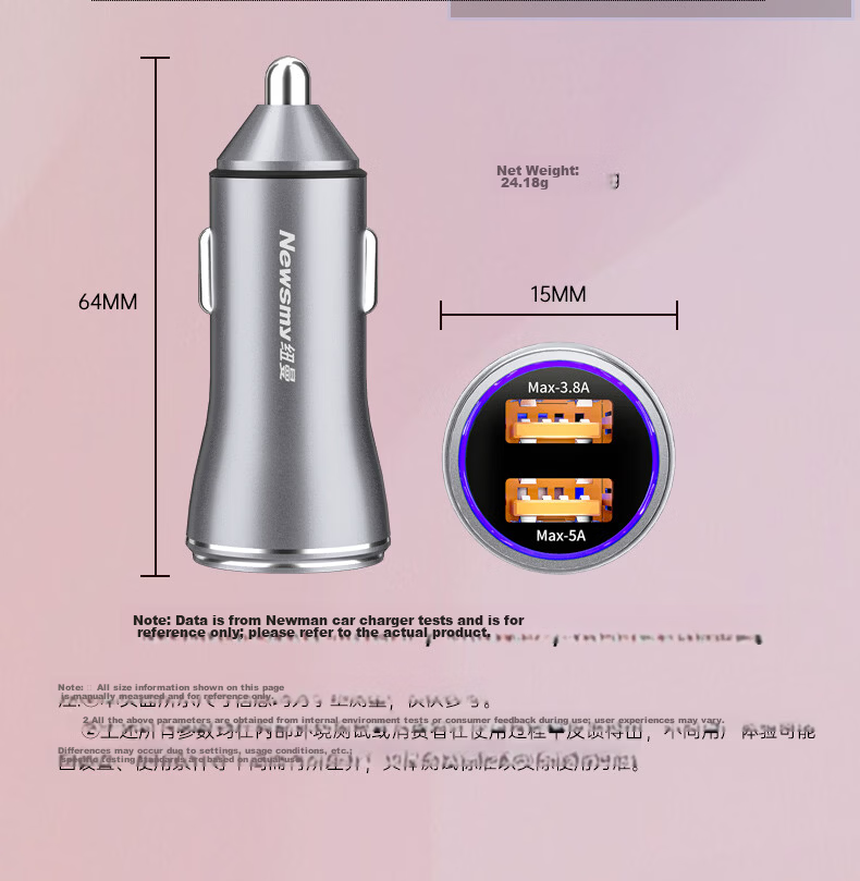 Newsmy Car Charger Max 120W for VIVO/OPPO Super Fast Charging Aluminum Alloy Dual USB-A Quick Charger with A-C Cable and Cigarette Lighter Adapter 13
