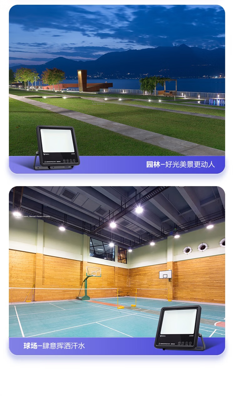 BULL LED Floodlight for Outdoor, Courtyard, Factory, Garden, Camping Light, IP65 Waterproof Rating, 100W-6500K White Light 12