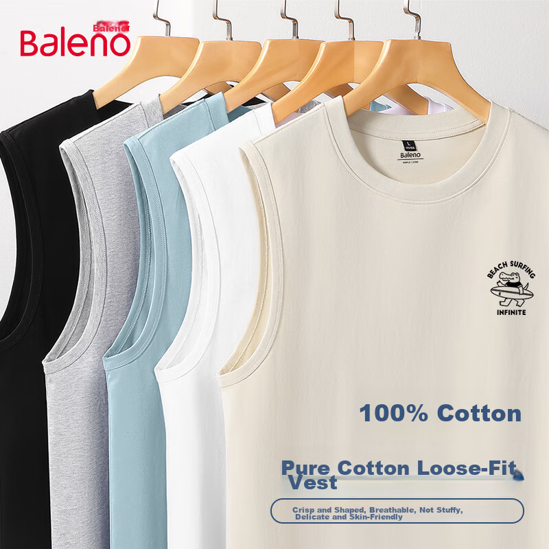 Baleno Men's Pure Cotton Sleeveless Vest Heavyweight Breathable Summer Sports Fitness Running Casual T-Shirt