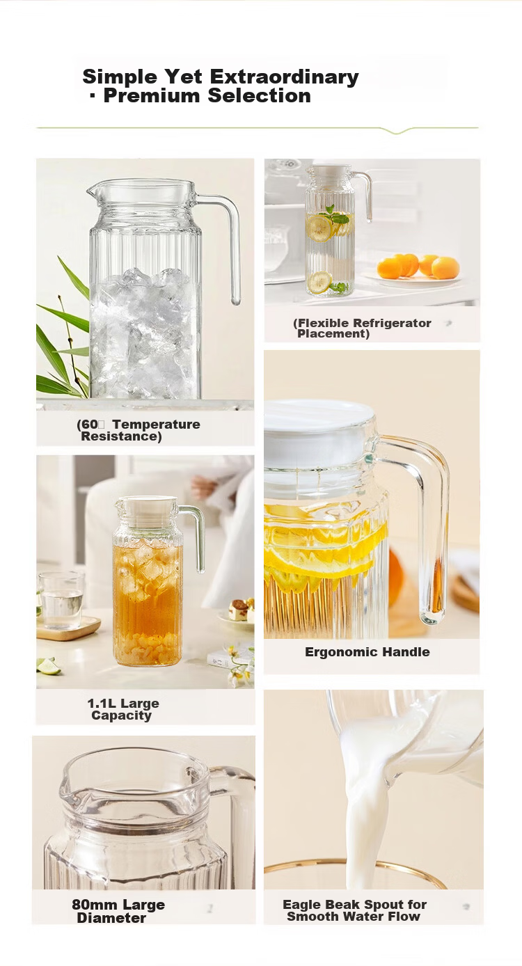 LINGCHEN High Temperature Resistant Glass Water Pitcher Large Capacity Food Grade Cold Water Jug Household Juice Tea Pot 2