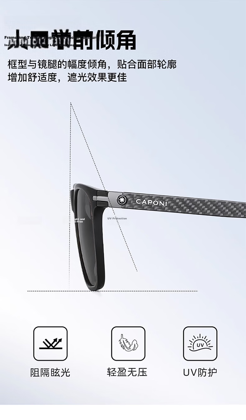 CAPONI Carbon Fiber Polarized Photochromic Sunglasses for Men UV Protection Day and Night Driving 10