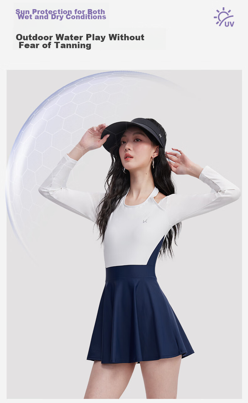 Keep Women's One-Piece Skirted Conservative Slimming Tummy Control Professional Training Swimsuit Blue and White Colorblock L 8