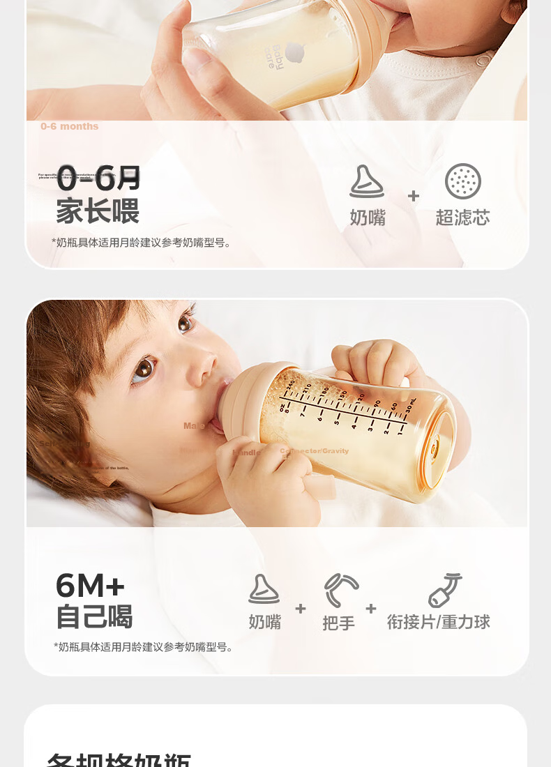 Babycare Ultrafiltration Baby Bottle PPSU Anti-Choke Anti-Spill Anti-Colic Newborn Tilted Head Imitation Breast 160ml S Nipple 1-3 Months 3