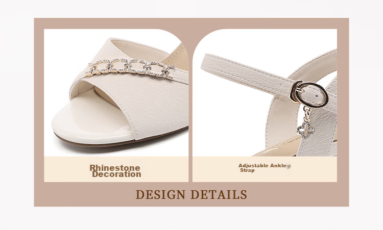 Red Dragonfly Women's Summer Sandals Thick Heel One-Strap High Heels Fashion Office Height Increasing Mom Shoes WLK267822 Beige Size 35 5