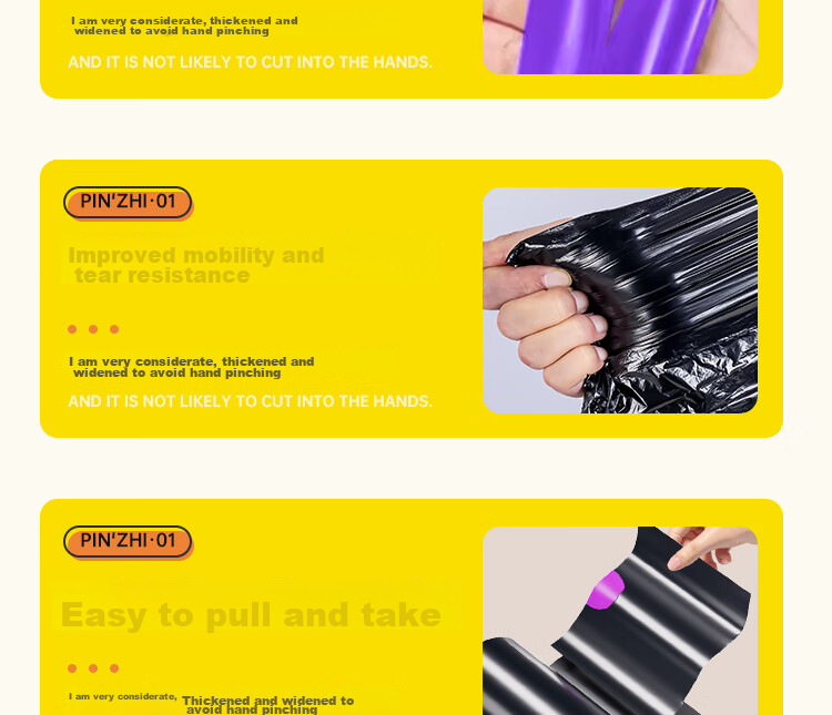 Bendi Black Drawstring Trash Bags 45x50cm 80pcs Double-Sided 2.4 Mil Thickened Tear-Resistant Household Carry Handle 15