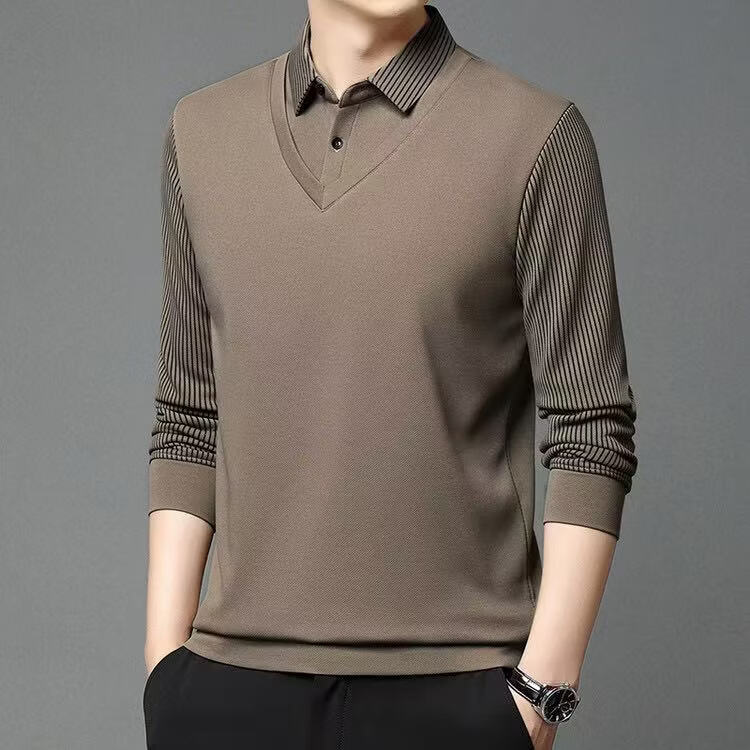 RED DRAGONFLY Men's Knitted Sweater Solid Color Simple Versatile Fashion Comfortable Skin-friendly Warm Pullover Fake Two-piece Shirt Ha Qing XL 18