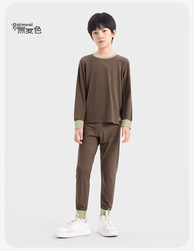 Jiusuiban Children's Thermal Underwear, for Boys And Girls, Autumn And Winter Medium-Thick Fleece-Lined, Contains Wool, Base Layer Cotton Sweater, Youth Sports Autumn Top And Pants 9