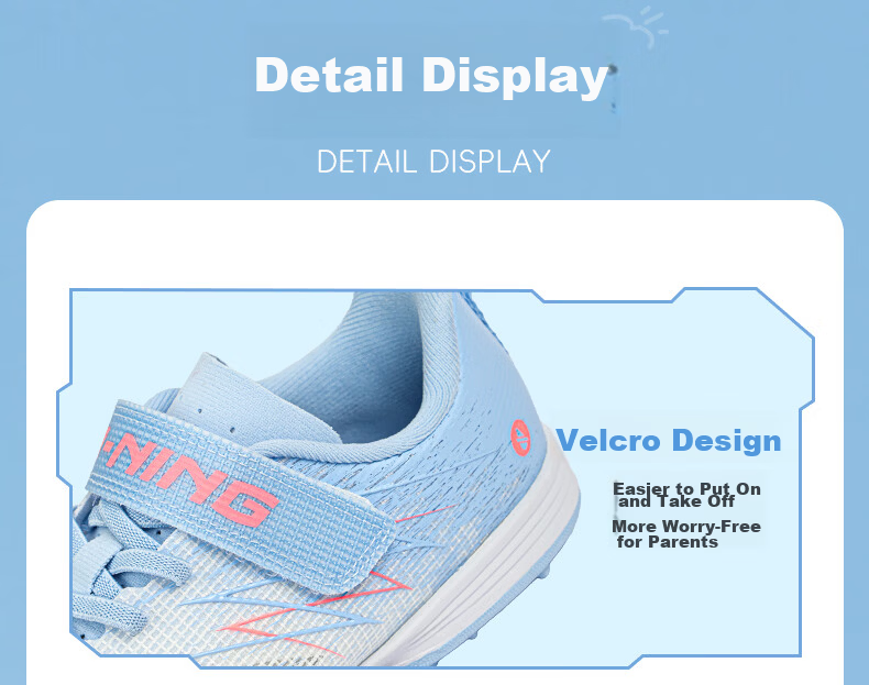 Li-Ning Kids Soccer Shoes TF Turf Studs Youth Student Large Child Velcro Slip-On Non-Slip Wear-Resistant Sports Shoes Size 32 19