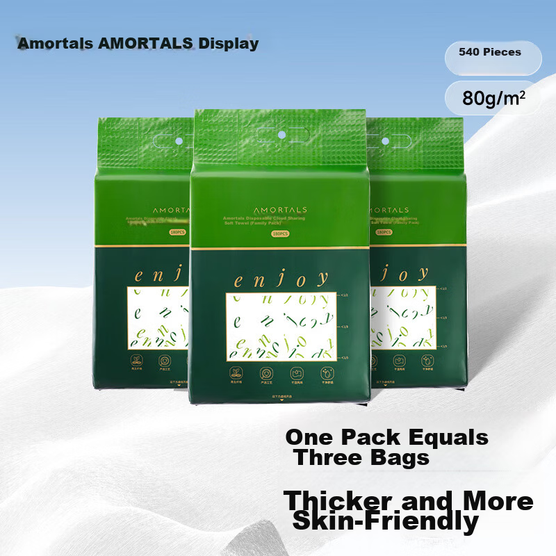 AMORTALS Hanging Facial Towel 180 Sheets 3 Packs Soft Disposable Face Cleaning Wipes Thickened Large Cotton Towels