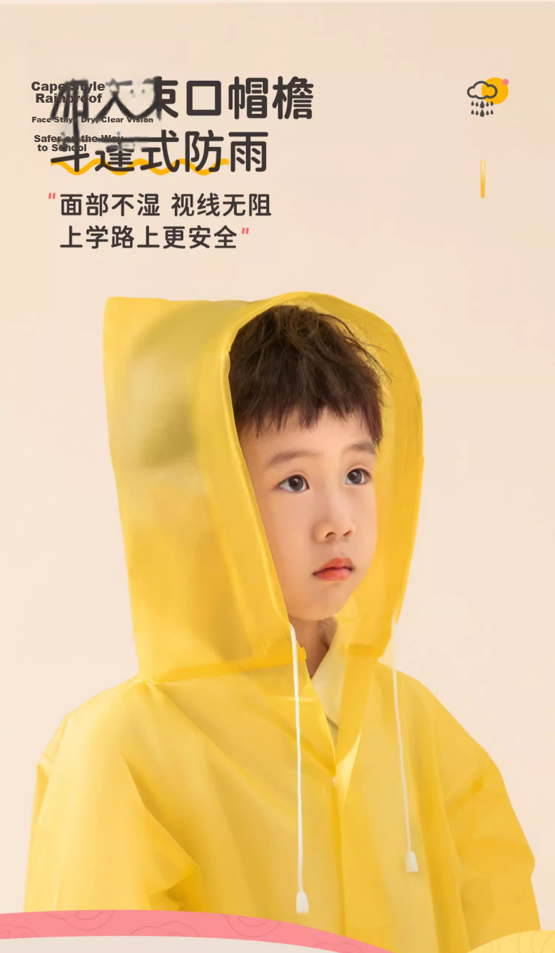 BADIGAO Disposable Raincoat Kids One-Piece Full Body Thickened Large Transparent Anti-Rain Portable Backpack Essential for School 7
