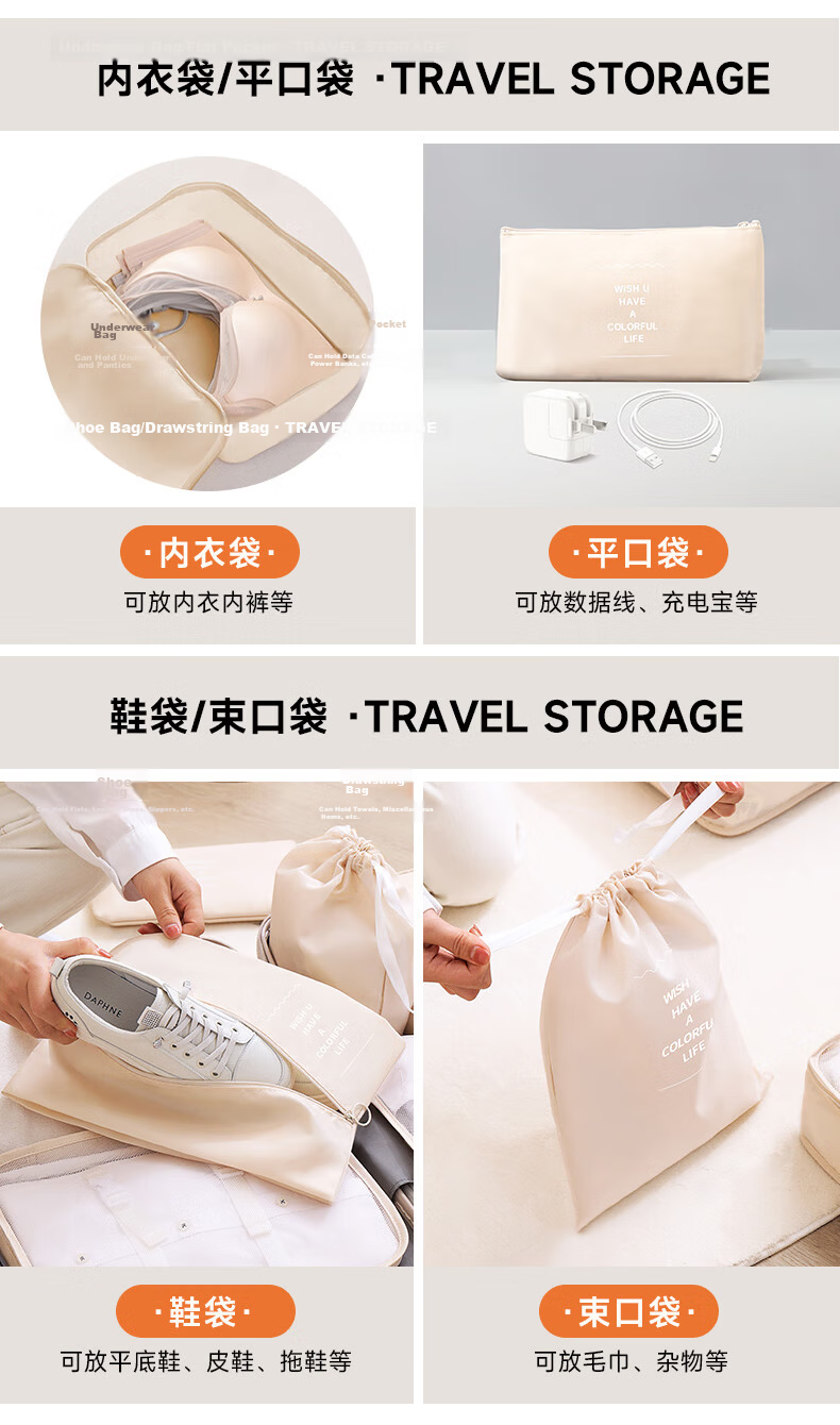 Baicaoyuan Travel Storage Bag, Luggage Organizer for Business Trips And Tourism, 7-Piece Set, Thickened Waterproof Underwear Organizer, Sorting Bag, Packing Cubes 8